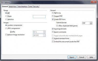 The settings used for exporting the sheet to PDF